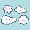 Group of clouds sky weather kawaii characters