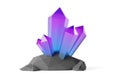 Group or cluster of blue and violet colored gemstones or crystals on grey stone base on white background Royalty Free Stock Photo