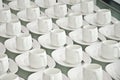 Group of coffee cups.empty cups for coffee.Many rows of white cup for service tea or coffee in breakfast at buffet event.white cup Royalty Free Stock Photo