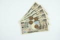 Group of coin and banknote on white background,Japanese money,Saving concept. Royalty Free Stock Photo