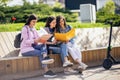 Three collage girls studying outside Royalty Free Stock Photo