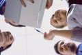 Group of college students chatting after their class. College students talking and laughing after lecture Royalty Free Stock Photo