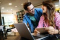 Group of college students studying in the school library. Royalty Free Stock Photo