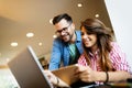 Group of college students studying in the school library. Royalty Free Stock Photo