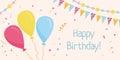 Group of color balloons with party checkbox and confetti on pastel background. Birthday celebration card banner template Royalty Free Stock Photo