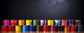 Group of color paint cans. wide banner, copy space for text Royalty Free Stock Photo