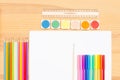 Group color school supplies