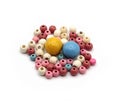 Group Of Colored Beads White Background With Two Large Beads In The Middle Beads Royalty Free Stock Photo