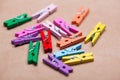 Group colored clothespins for clothes.