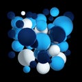 Group of colored 3d spheres. Flying spheres, abstract bubbles. Blue balls, Isolated round orbs. 3D illustration Royalty Free Stock Photo