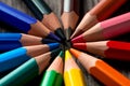 group of colored pencils lie in a circle Royalty Free Stock Photo