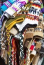 Group of colored Peruvian snow cap for sale at the Cusco market.