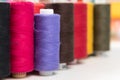 Group of colored sewing threads as colorful background