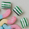 A group of colored sugary sweets for occasions and holidays.