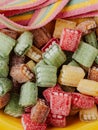 A group of colored sugary sweets for occasions and holidays.