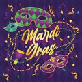 Group of colored venetian masks Mardi gras party poster Vector