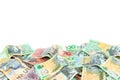 Group of colorful australian money banknote dollar AUD pile on white background