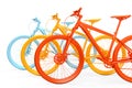 Group of colorful bicycles. 3D rendering Royalty Free Stock Photo