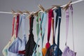 Numerous Colorful Bras Are Hung On A Close Line In A Studio Environment