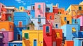 A group of colorful buildings with windows and balconies. Generative ai Royalty Free Stock Photo