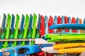 Group of colorful canoes next to each other