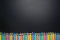 Group of colorful chalk drawing line on blackboard or chalkboard as background. School education, dark wall backdrop or learning c Royalty Free Stock Photo