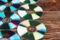 Group of colorful compact discs and copy space.