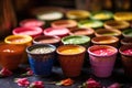 group of colorful diwali drinks in handmade clay cups