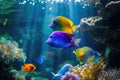 A group of colorful fish swimming in a tank