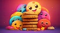 group of colorful funny cookies with different emotions