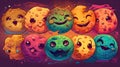 group of colorful funny cookies with different emotions