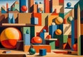 A group of colorful geometry objects.
