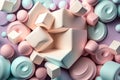 Group of colorful marshmallows. Candy abstract generative background