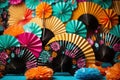 A group of colorful paper fans sitting on top of a table created with generative AI technology