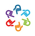 Group of colorful pointing hands icon vector	logo Royalty Free Stock Photo