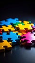 Group of colorful puzzle pieces solution development problem solving teamwork collaboration Royalty Free Stock Photo