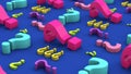 Group of colorful question marks. Abstract illustration, 3d render Royalty Free Stock Photo