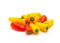 Group of colorful red, yellow and orange mini sweet peppers snack isolate on white Royalty Free Stock Photo