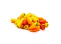 Group of colorful red, yellow and orange mini sweet peppers snack isolate on white Royalty Free Stock Photo