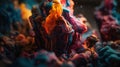 a group of colorful rocks with a blurry image of a person standing in the background and a blurry image of a person in the