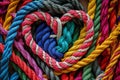 A group of colorful ropes connected together to form a love heart shape