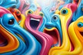 a group of colorful squiggly faces with eyes and mouths