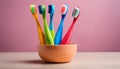 A group of colorful toothbrushes in a bowl Royalty Free Stock Photo