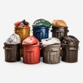 Colorized Trash Cans On White Background: Photorealistic Steampunk Style