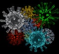 Group of colorful viruses on black Royalty Free Stock Photo