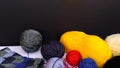 Group of colorful yarn balls with crocheting accessories .close Royalty Free Stock Photo