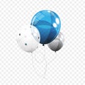 Group of colour glossy helium balloons isolated on transperent background. set of silver, blue, white with confett Royalty Free Stock Photo