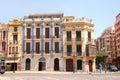 Group of colourful historic modernist buildings, city of CastellÃÂ³n, Valencia, Spain