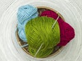 Group of colourfull skeins of wool