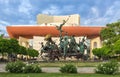 Group of comedy statues in front of National Theater Bucharest